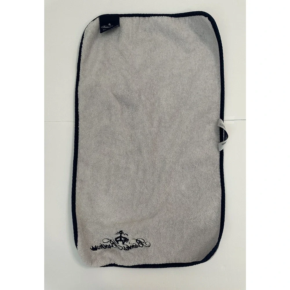 Brooks Brothers Navy Gray Contrast Piping Hand Towel Embroidered Logo 2 PCS